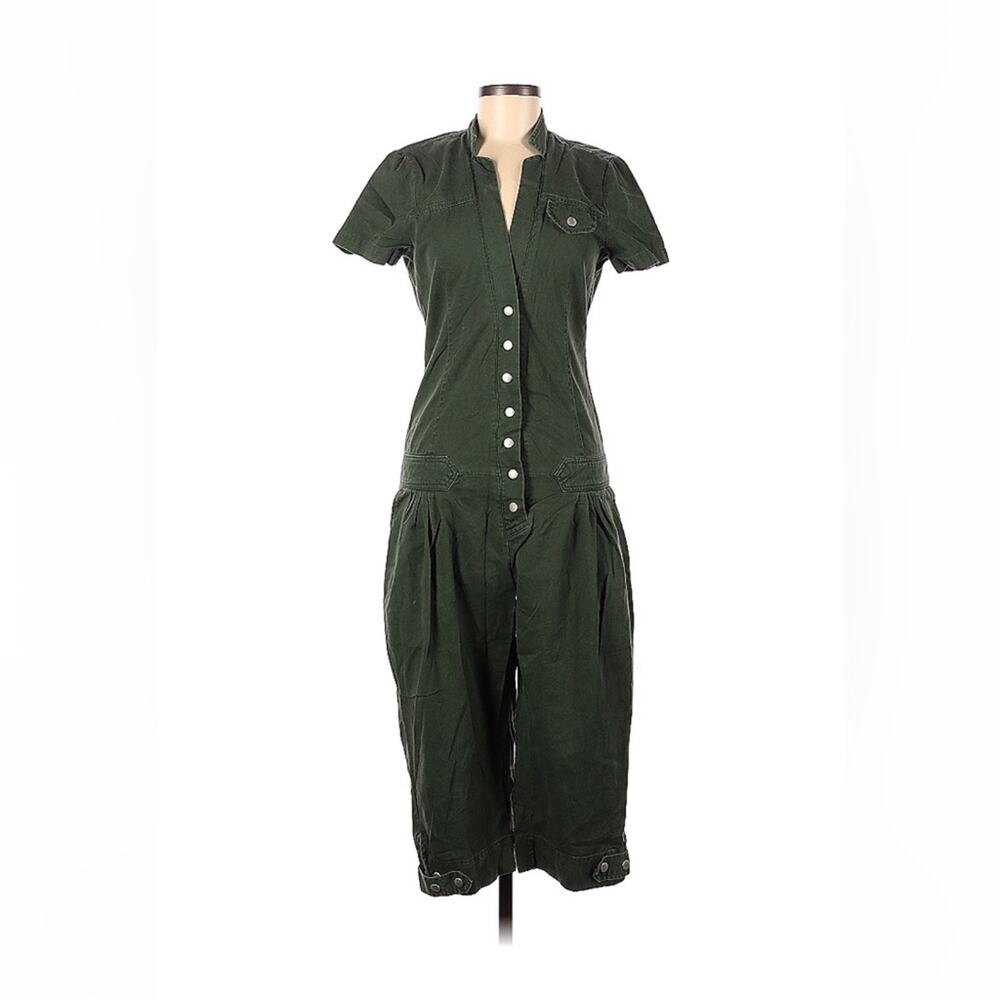 Lux cotton button down drop waist capri utility jumpsuit, size 7